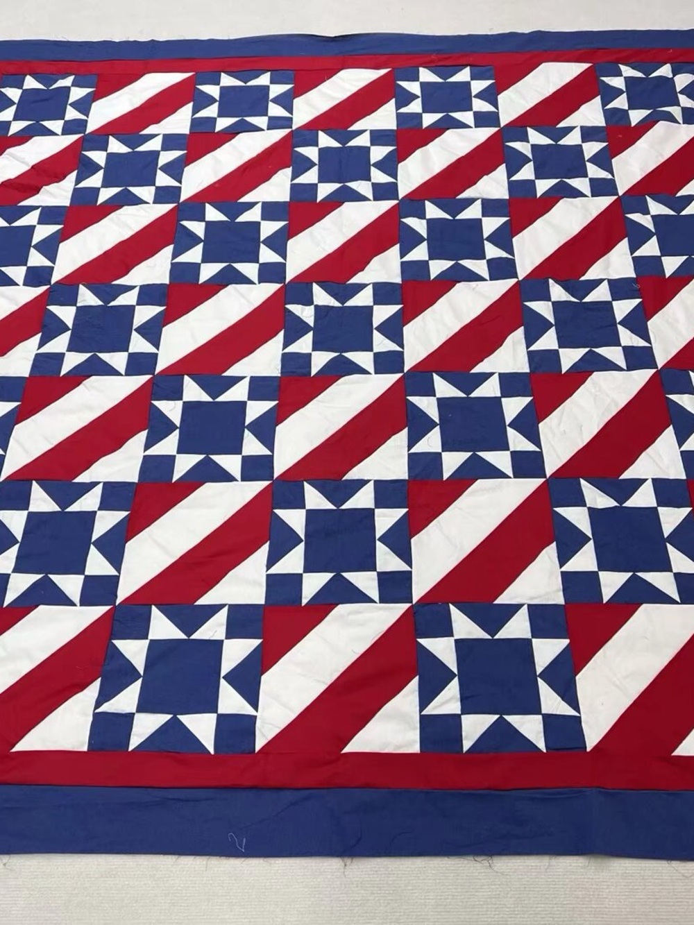 Handmade Patriot stars Patchwork Cotton Quilt Top/Topper Machine pieced 86x86”